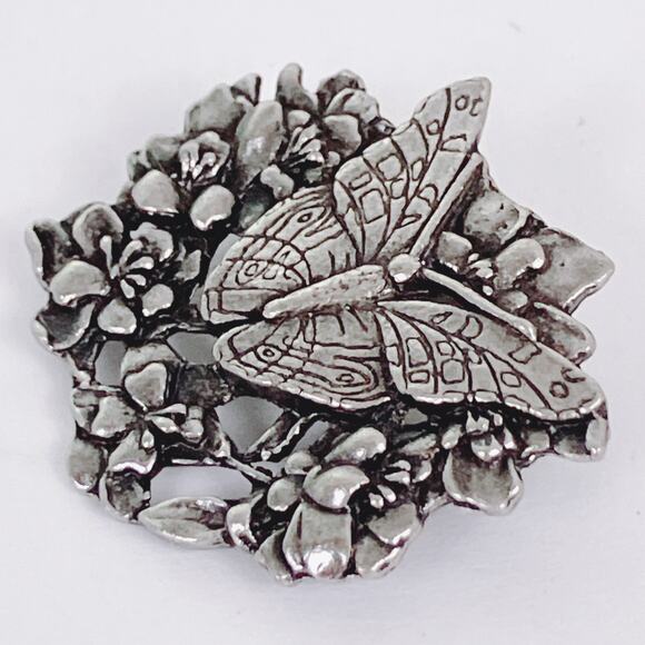 Vintage 1998 Birds & Blooms Pewter Butterfly Flower Brooch Limited Edition - Picture 4 of 9